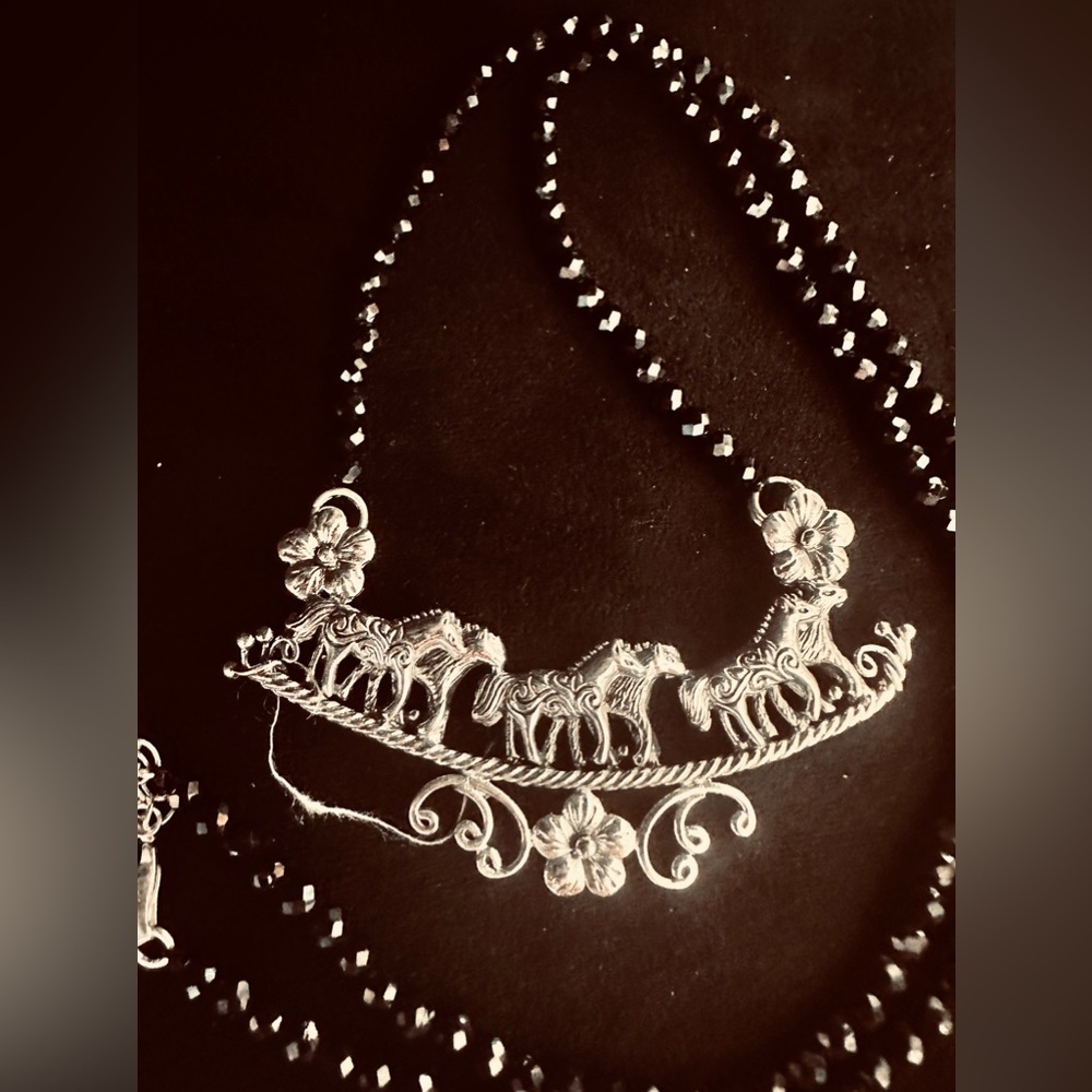 Sparkling Black Spinel Beaded 20" Sterling Silver Horse Necklace NWT